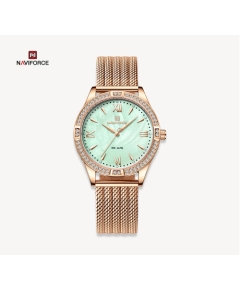 NAVIFORCE NF5028 Rose Gold Mesh Stainless Steel Analog Watch For Women - Green & Rose Gold