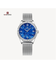 NAVIFORCE NF5028 Silver Mesh Stainless Steel Analog Watch For Women - Royal Blue & Silver