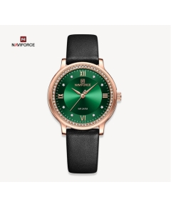 NAVIFORCE NF5036 Black PU Leather Analog Watch For Women - Green & Black