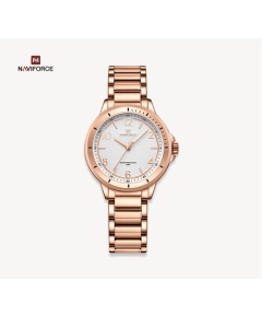 NAVIFORCE NF5021 Rose Gold Stainless Steel Analog Watch For Women - White & Rose Gold