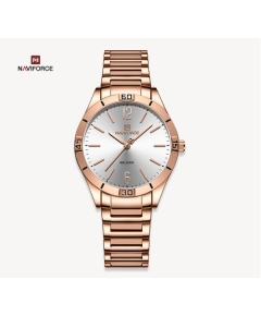 NAVIFORCE NF5029 Rose Gold Stainless Steel Analog Watch For Women - White & Rose Gold