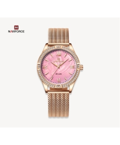 NAVIFORCE NF5028 Rose Gold Mesh Stainless Steel Analog Watch For Women - Pink & Rose Gold