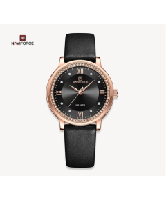 NAVIFORCE NF5036 Black PU Leather Analog Watch For Women - Rose Gold & Black