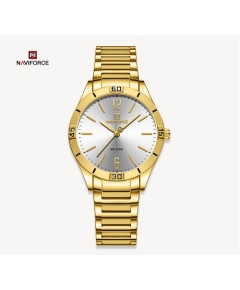 NAVIFORCE NF5029 Golden Stainless Steel Analog Watch For Women - White & Golden