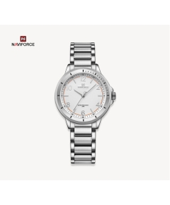 NAVIFORCE NF5021 Silver Stainless Steel Analog Watch For Women - White & Silver