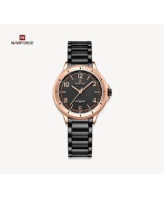 NAVIFORCE NF5021 Rose Gold Stainless Steel Analog Watch For Women - Rose Gold & Black