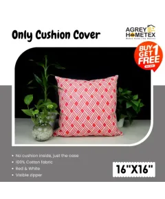 Decorative Cushion Cover, Red & White, (16x16), Buy 1 Get 1 Free_78350