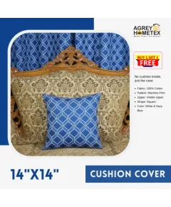 Decorative Cushion Cover, Navy Blue (14x14) Buy 1 Get 1 Free_77582