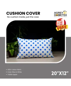 Decorative Cushion Cover, Blue & White (20x12) Buy 1 Get 1 Free_78454