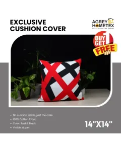 Exclusive Cushion Cover, Red & Black, (14x14) Buy 1 Get 1 Free_78250