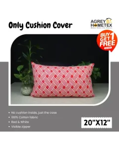 Decorative Cushion Cover, Red & White, (20x12), Buy 1 Get 1 Free_78353