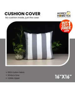 Decorative Cushion Cover, White & Grey (16x16) Buy 1 Get 1 Free_78309