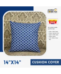 Decorative Cushion Cover, Navy Blue (14x14), Buy 1 Get 1 free_77652