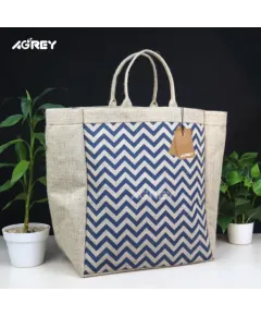 Jute Shopping Bag, Natural & Navy Blue, 14 inch x17inch  33142