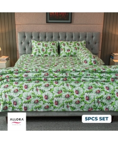 China Rose Print – Green Comforter Bedding Set (5 PCs)