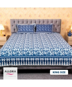 White Blue Print Bed Sheet