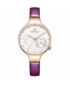 NAVIFORCE NF5001 Purple PU Leather Sub-Dial Chronograph Watch For Women - Purple & RoseGold