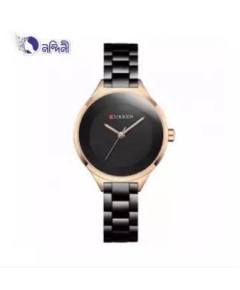 CURREN 9015 Black Stainless Steel Watch For Women - RoseGold & Black