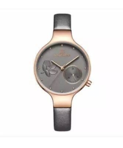 NAVIFORCE NF5001 Grey PU Leather Sub-Dial Chronograph Watch For Women - Grey & RoseGold