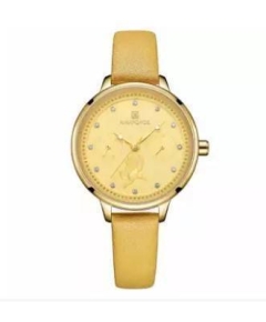 NAVIFORCE NF5003 Yellow PU Leather Sub-Dials Chronograph Watch For Women - Yellow & Golden