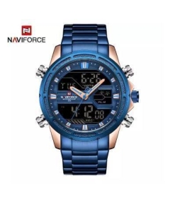 NAVIFORCE NF9138 Blue Stainless Steel Dual Time Wrist Watch For Men - Blue & RoseGold