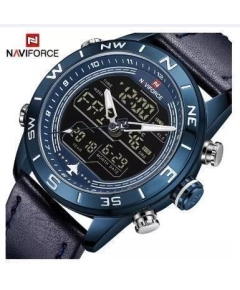 NAVIFORCE NF9144 Navy Blue PU Leather Dual Time Wrist Watch For Men - Royal Blue