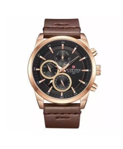 NAVIFORCE NF9148 Dark Brown PU Leather Chronograph Watch For Men - RoseGold & Dark Brown