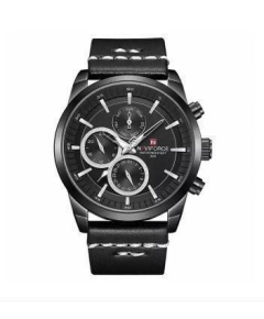 NAVIFORCE NF9148 Black PU Leather Chronograph Watch For Men - Black