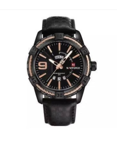 Naviforce NF9117 - Black PU Leather Analog Watch for Men - RoseGold & Black