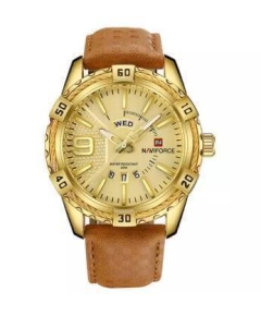 NAVIFORCE NF9117 - Brown PU Leather Analog Watch for Men - Golden & Brown