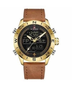 NAVIFORCE NF9144 Brown PU Leather Dual Time Men's Wrist Watch