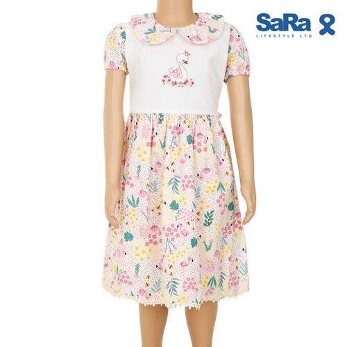 SaRa Girls Frock (GFR362FFK-White Printed)