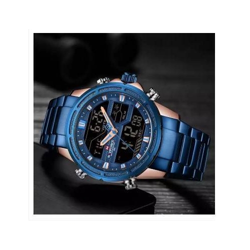 NAVIFORCE NF9138 Blue Stainless Steel Dual Time Wrist Watch For Men - Blue & RoseGold, 3 image